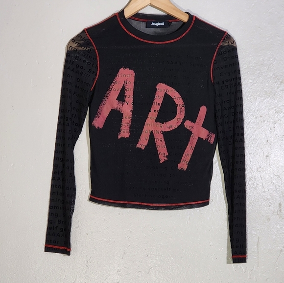 Desigual Black and Red ART Long Sleeve Top - Picture 1 of 6